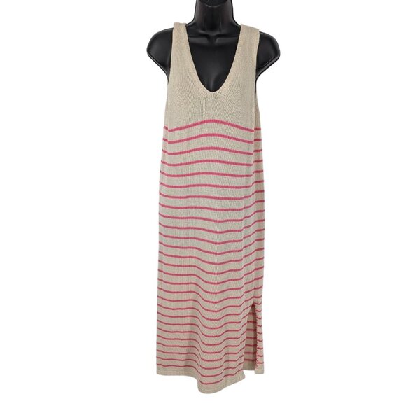 Floris Open Knit Midi Dress Women Size M/L Striped Coastal Beach Fisherman Boho - Picture 1 of 11